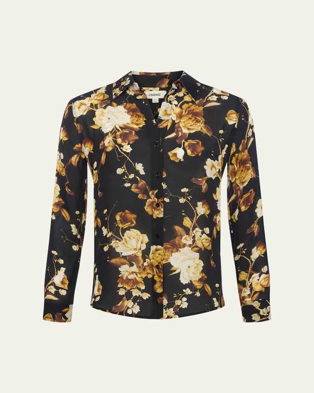 Nina Button-Front Silk Blous
